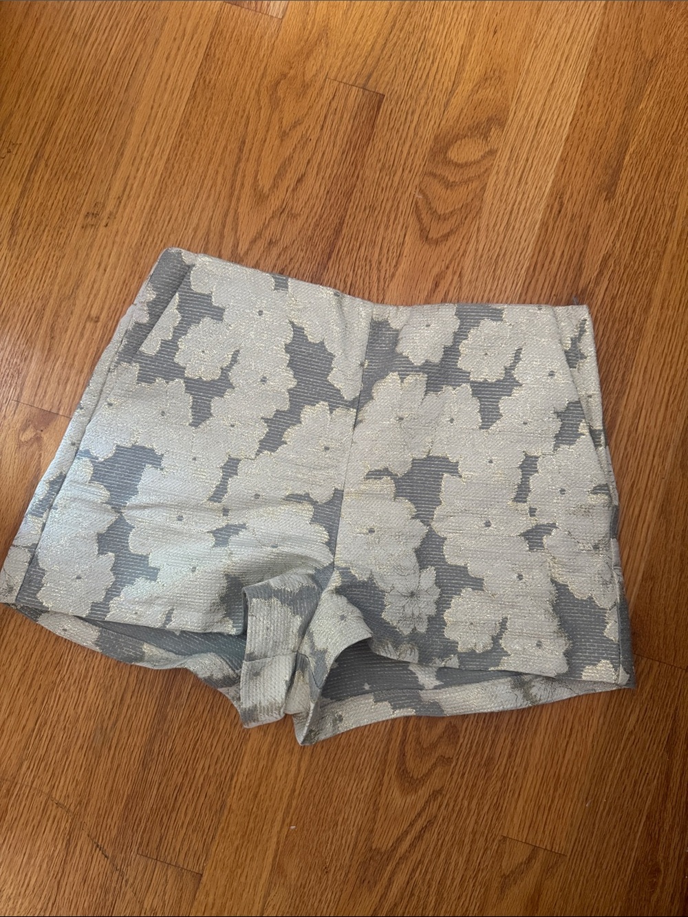 Topshop Silver-Gray Floral Jacquard High-Waist Shorts